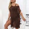 Coolmee Women's Solid Crochet Cover Up Hollow Out Swimsuit Cover Up Sheer Loose Sleeveless V Neck Beachwear with Side Drawstring One Size Dark Brown - 2 of 4