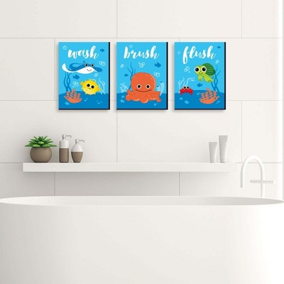 Under the Sea Multicolor Digital Art Kids Bathroom Wall Art Set