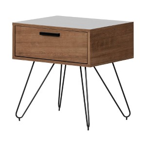 Vito End Table 1 Drawer Dark Wood - South Shore: Scandinavian Style, Mid-Century Hairpin Legs - 1 of 4