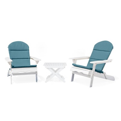 Malibu 3pc Outdoor 2 Seater Acacia Wood Chat Set with Cushions - Dark Teal/White - Christopher Knight Home