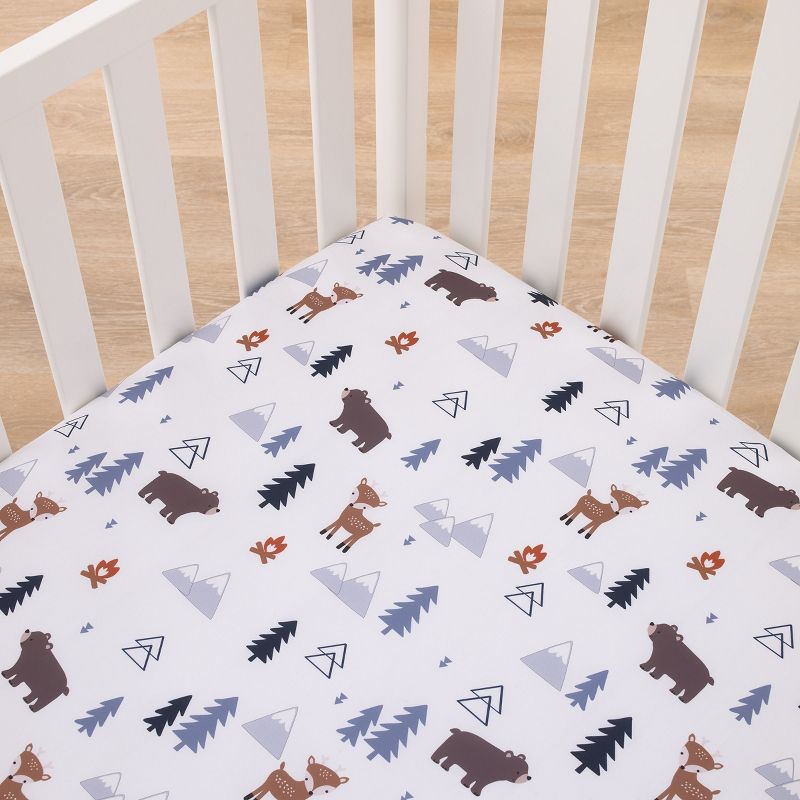 Little Love by NoJo National Park Navy, Gray, Tan, and White Forest Friends Nursery Fitted Crib Sheet, 2 of 5