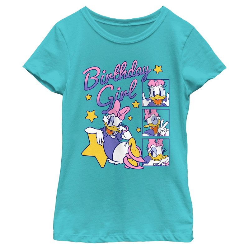 Girl's Mickey & Friends Daisy Duck Birthday Star Girl  T-Shirt - Tahiti Blue - Medium, 1 of 5