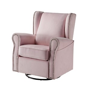 Fabric and Pine Swivel Chair with Rolled Arms, Nailhead Accent and Removable Cushion for Living Room - 1 of 4