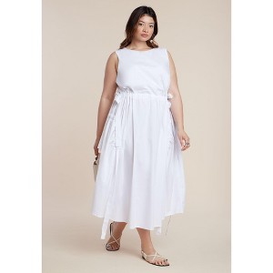 ELOQUII Women's Cinch Waist Poplin Midi Dress - Bright White