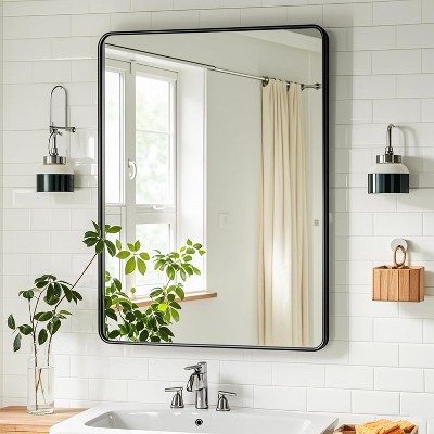 Square Bathroom Mirror for Over Sink, Modern Metal Frame Shatterproof Wall Mirror