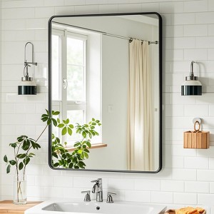 Square Bathroom Mirror for Over Sink, Modern Metal Frame Shatterproof Wall Mirror - 1 of 4