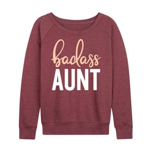 Women's - Instant Message - Badass Aunt Lightweight French Terry Wide Neck Long Sleeve Graphic Shirt - 1 of 4