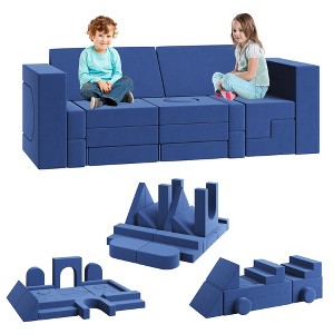 Kids Couch for Building Fort Toy,22pcs DIY Toddler Sofa,Velvet Toddler Futon Sofa Bed for Playroom, Bedroom,Grey - 1 of 4
