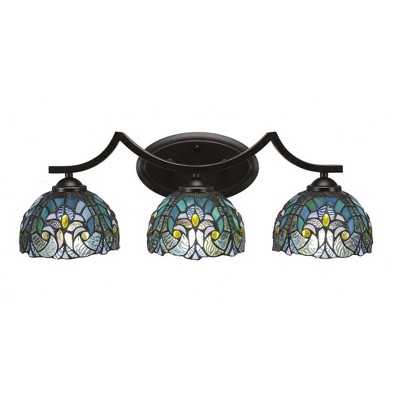 Toltec Lighting Zilo 3 - Light Vanity in  Dark Granite with 7" Turquoise Cypress Art Glass Shade