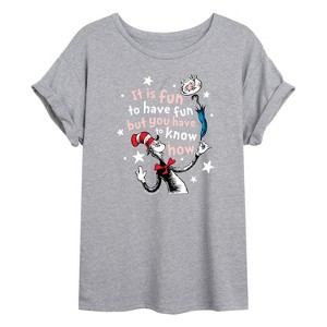 Women's - Dr. Seuss - Fun To Have Fun But You Have To Know How Oversized Graphic T-Shirt - 1 of 4
