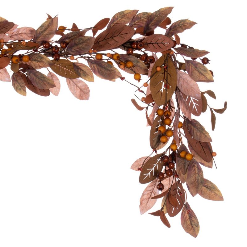 Vickerman 5' Artificial Light Brown Fall Berry and Wood Leaf Garland, 4 of 5