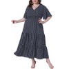 Women's Plus Size Polka Dot V Neck Short Sleeve Tiered Elastic Waist Casual A Line Maxi Dress - Agnes Orinda 3X Dark Blue - 2 of 4