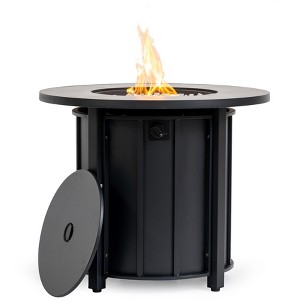 Gulches 30" Round Propane Fire Pit Table 50,000 BTU Black Steel, Wood Grain Ceramic Top, CSA/ETL Approved, Adjustable Flame with Lid/Rain Cover - 1 of 4