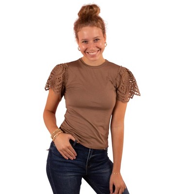 Women's Demi Crochet Sleeve Top - Mikarose
