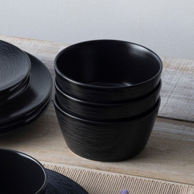 Black Porcelain 12-Piece Swirl Coupe Dinnerware Set