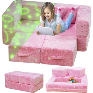 Hooseng Glow in The Dark Kids Modular Sofa, 3-in-1 Convertible Toddler Play Couch with Memory Foam & Floor Cushion for Playroom & Bedroom - 1 of 4