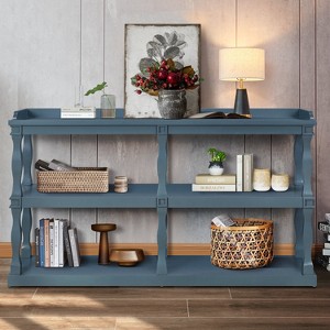 HDZNVF Console Table with 3-Tier Open Storage Spaces And Roman Column Effect Support Legs, Navy Blue - 1 of 4
