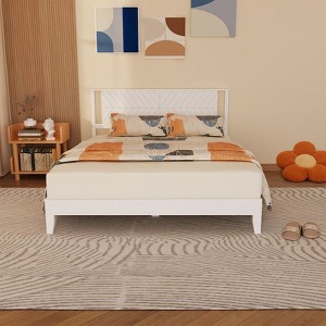 Karl Home Twin Size Deluxe Bed Frame with Headboard with Solid Wood, No Box Spring Needed,  Easy Assembly, White - 1 of 4