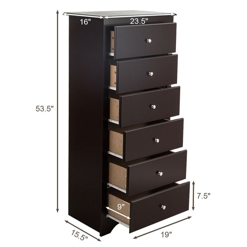 Costway 6 Drawer Chest Dresser Clothes Storage Bedroom Tall Furniture Cabinet, 5 of 11