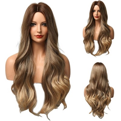 Jessie's Wig 26 Inch Long Wavy Wig Non Lace Synthetic Hair Brown Roots 1 Pc/Pack