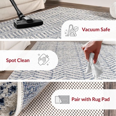 Blue Geometric Non-slip Rectangular Area Rug 5' x 7'