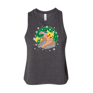 Women's Pokémon Pikachu Sled Graphic Racerback Tank - Heather Charcoal - Small - 1 of 2