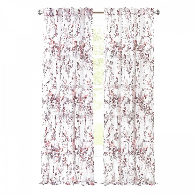 Kate Aurora 2 Piece Shabby Chic Cherry Blossom Designed Airy Sheer Rod Pocket & Back Tab Curtain Panels, 1 of 6