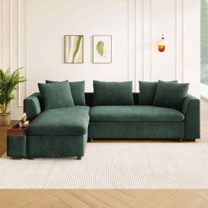 Merax L-Shaped Modern Chenille Fabric Sectional Sofa with Wooden Storage Compartment and Throw Pillows - 1 of 4