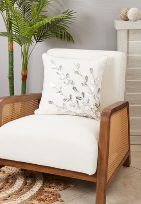 Silver Metallic Poinsettia Branch Holiday Throw Pillow