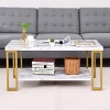 Tangkula Modern Coffee Table Faux Marble Top Accent Cocktail Table w/Gold 2-Tier Side Table w/ Open Storage Shelf - 3 of 4