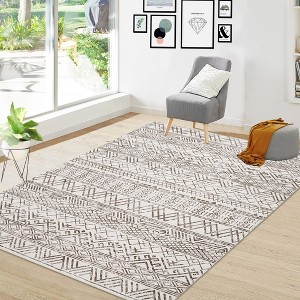 Boho Machine Washable Area Rug Modern Geometric Non-Slip Accent Rug Farmhouse Carpet - 1 of 4
