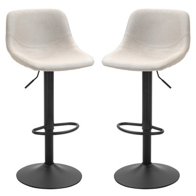 Cream White Adjustable Swivel Bar Stools with Metal Base, Set of 2