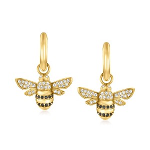 Ross-Simons Italian .50 ct. t.w. Black and White CZ Removable Bumblebee Charm Huggie Hoop Earrings in 18kt Gold Over Sterling - 1 of 4