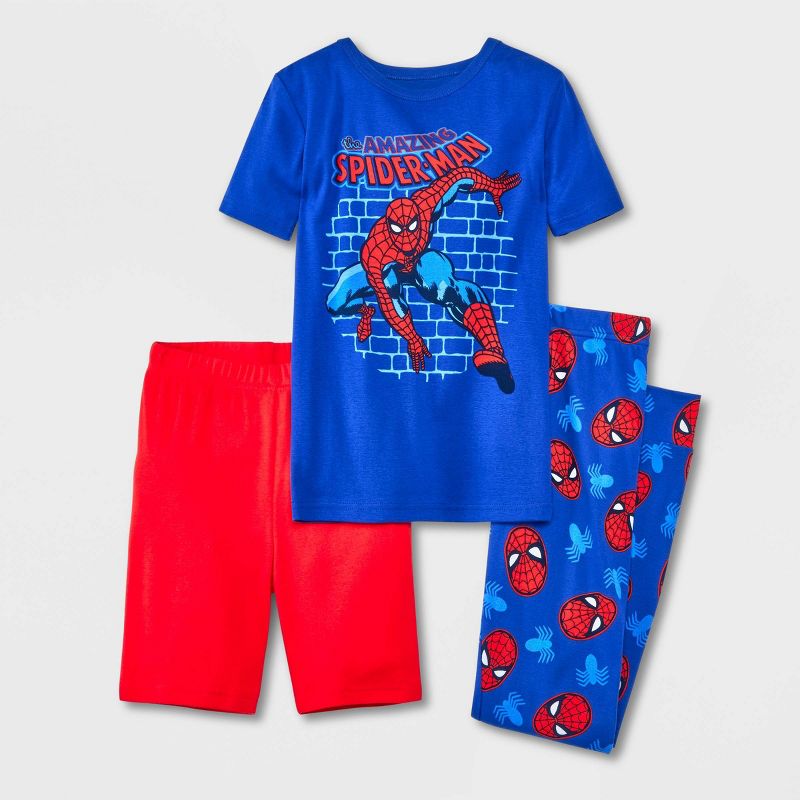 Boys' Marvel Spider-Man 3pc Snug Fit Pajama Set - Blue/Red, 1 of 5