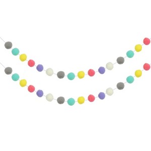 Unique Bargains Party Decorative Polyester Yarn Pom Pom Balls Garlands 8.2 Feet 2 Pcs - 1 of 4
