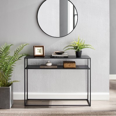 Streamlined Braxton Matte Black Steel Console Table with Storage