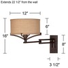 Franklin Iron Works Tremont Rustic Farmhouse Swing Arm Wall Lamp Bronze Plug-in Light Fixture Tan Burlap Drum Shade for Bedroom Bedside Living Room - 4 of 4