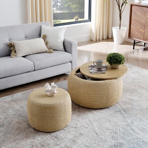 Airsurfer Round Storage Ottoman, Woven rattan fabric Ottoman, 2 in 1 Function - 1 of 4
