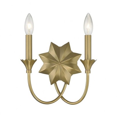 Warm Brass 2-Light Dimmable Wall Sconce with Star Design
