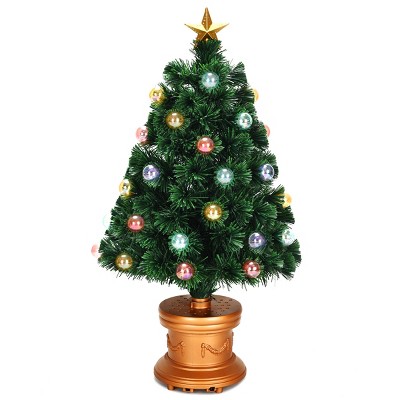 Costway 3Ft Pre-Lit Fiber Optical Firework Christmas Tree Gold Top Star