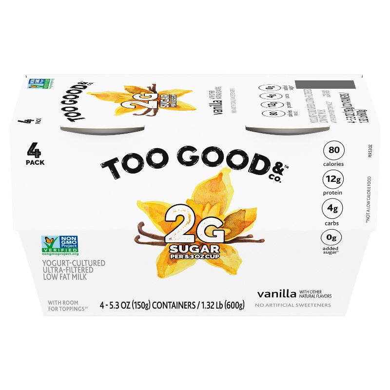 Two Good Low Fat Lower Sugar Vanilla Greek Yogurt - 4ct/5.3oz Cups, 1 of 14