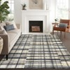 2 x 6 ft Polyester Green Brown Rectangular Hallway Entryway Bathroom Kitchen Geometric Checkered Modern Machine Washable Runner Rug - 3 of 4