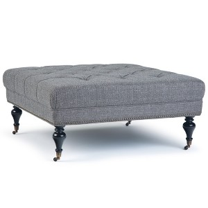 Marcel Large Square Coffee Table Ottoman Pebble Gray Tweed Fabric - Wyndenhall