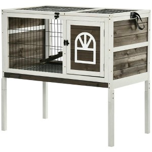 Resenkos Rabbit Hutch, Duck Cage Hutch,Rabbit Coop,Wood Rabbit Hutch, Elevated Guinea Pig Cage with Run, Coffee Brown - 1 of 4