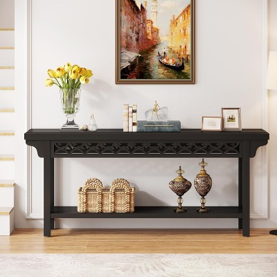 Hommoo 70.8-Inch Farmhouse Solid Wood Long Console Table Black