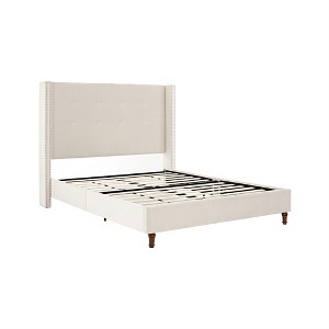 Upholstered Platform Bed Frame, Queen Bed With 54" High Headboard And Bedwith Wing back, Hand Buttoned Tufting Bed, No Box Spring Needed - 1 of 4