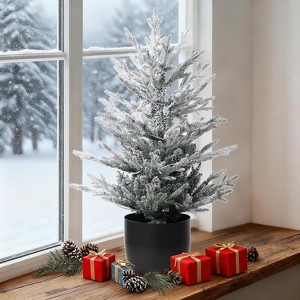 3FT Pre-lit Artificial Snow Frosted Mini Tabletop Christmas Tree with Warm White Lights & PE Branch Tips for Holiday Decoration - 1 of 4