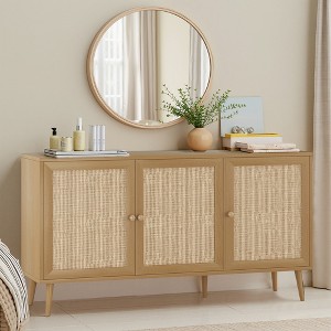 MAYEERTY Natural 591531" Modern Sideboard Buffet with 3 Rattan Doors - Living Room, Entryway - 1 of 4