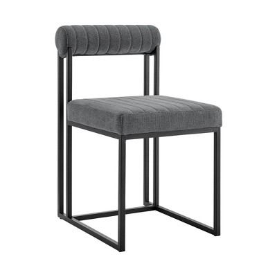 HomeRoots Set of Two Gray And Black Upholstered Polyester Open Back Dining Side Chairs