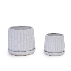 NAYSAYE Planter Set of 2 Ceramic Flowerpot Sleek Glossy Design for Indoor Outdoor Garden, White, 7.88"*7.88"*7.09" - 1 of 4